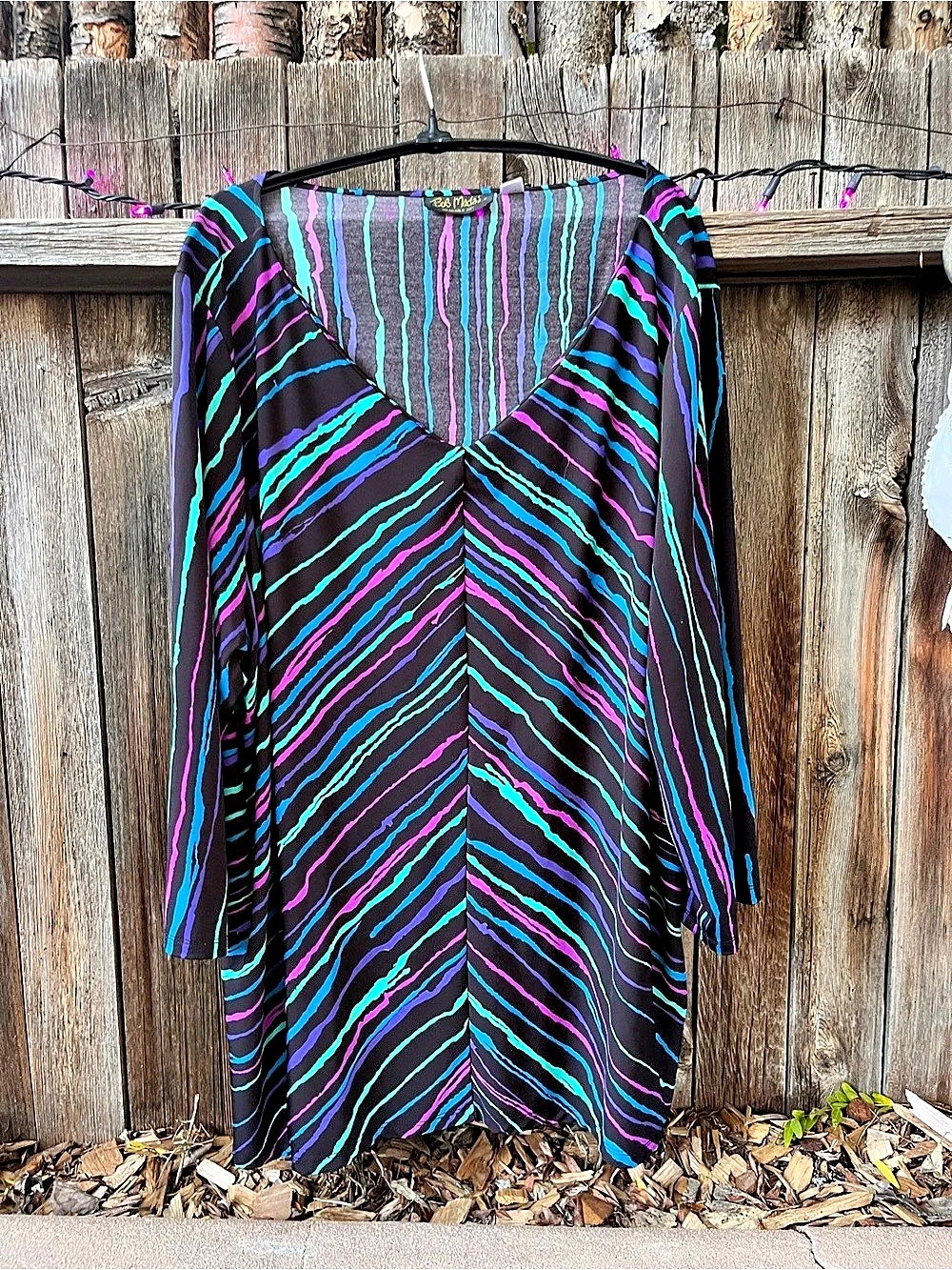 Bob Mackie Abstract Print V-Neck Top/ Dress in Black & Purple Zebra Stripes